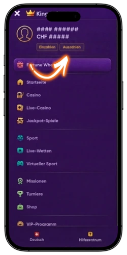 Kingmaker Casino Auszahlung Option im Profilbereich aufrufen